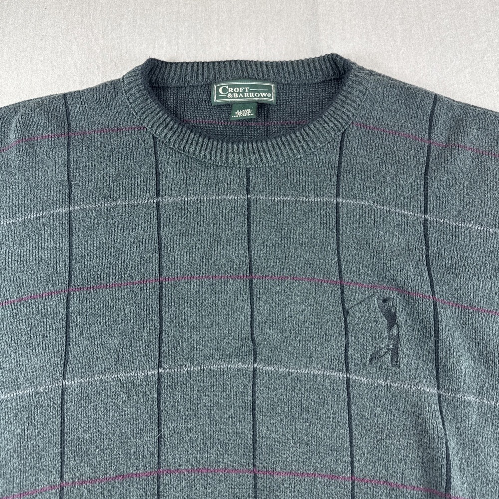 Vintage Croft Barrow Sweater Mens XL Gray Check Made in USA Golf Sweatshirt Top